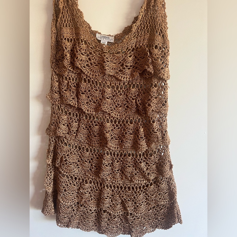 Sexy Summer SHINE-Copper Crochet Layered Top LG